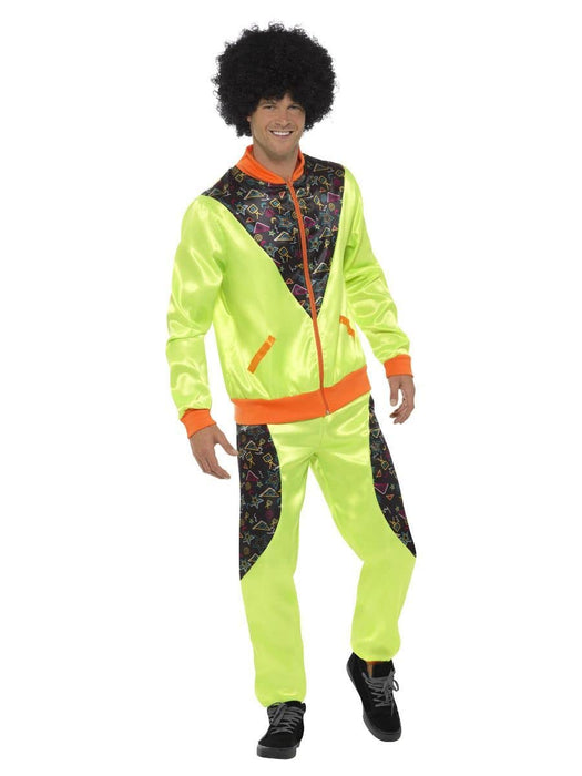 Smiffys Retro Shell Suit Costume, Mens, Neon Green with Jacket & Trousers, 1980's Fancy Dress, 1980s Dress Up Costumes