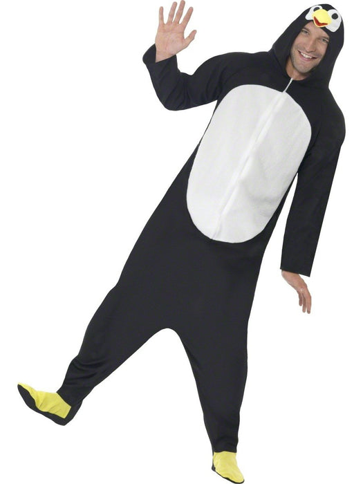 Smiffys Penguin Costume, Black with Hooded All in One, Party Animals Fancy Dress, Animal Dress Up Costumes