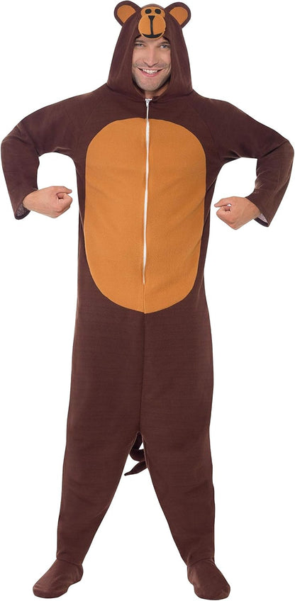 Smiffys Monkey Costume, Brown All In One with Hood, Party Animals Fancy Dress, Animal Dress Up Costumes