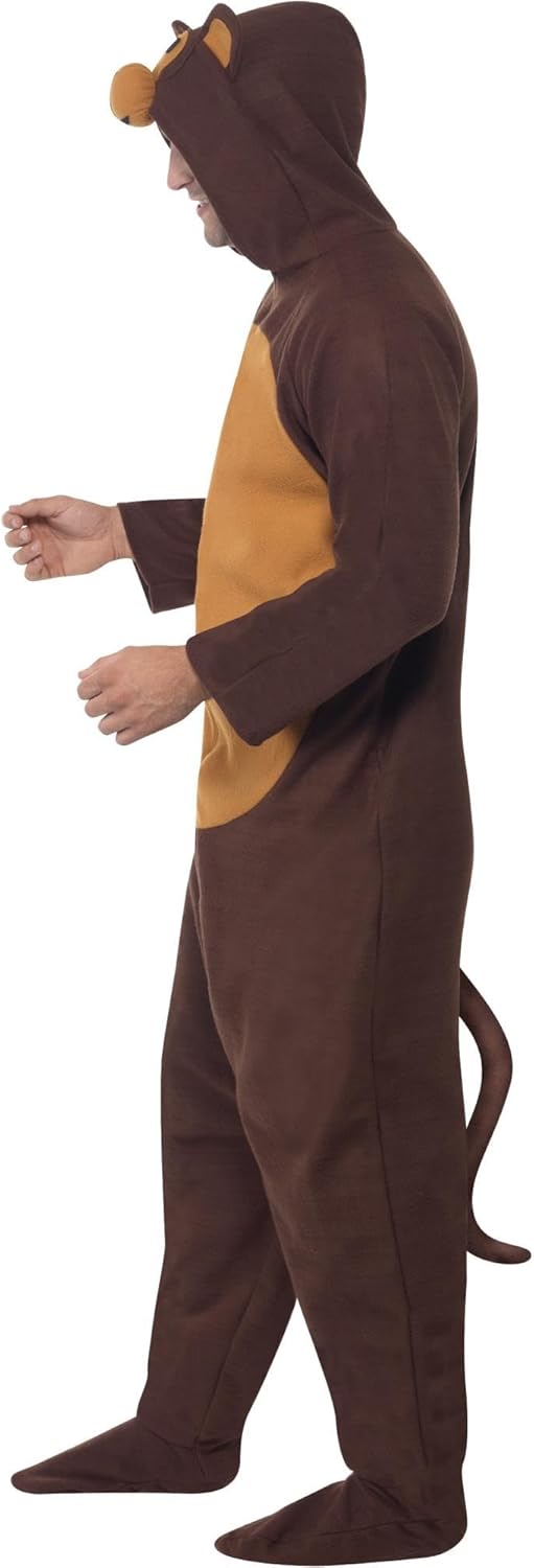 Smiffys Monkey Costume, Brown All In One with Hood, Party Animals Fancy Dress, Animal Dress Up Costumes