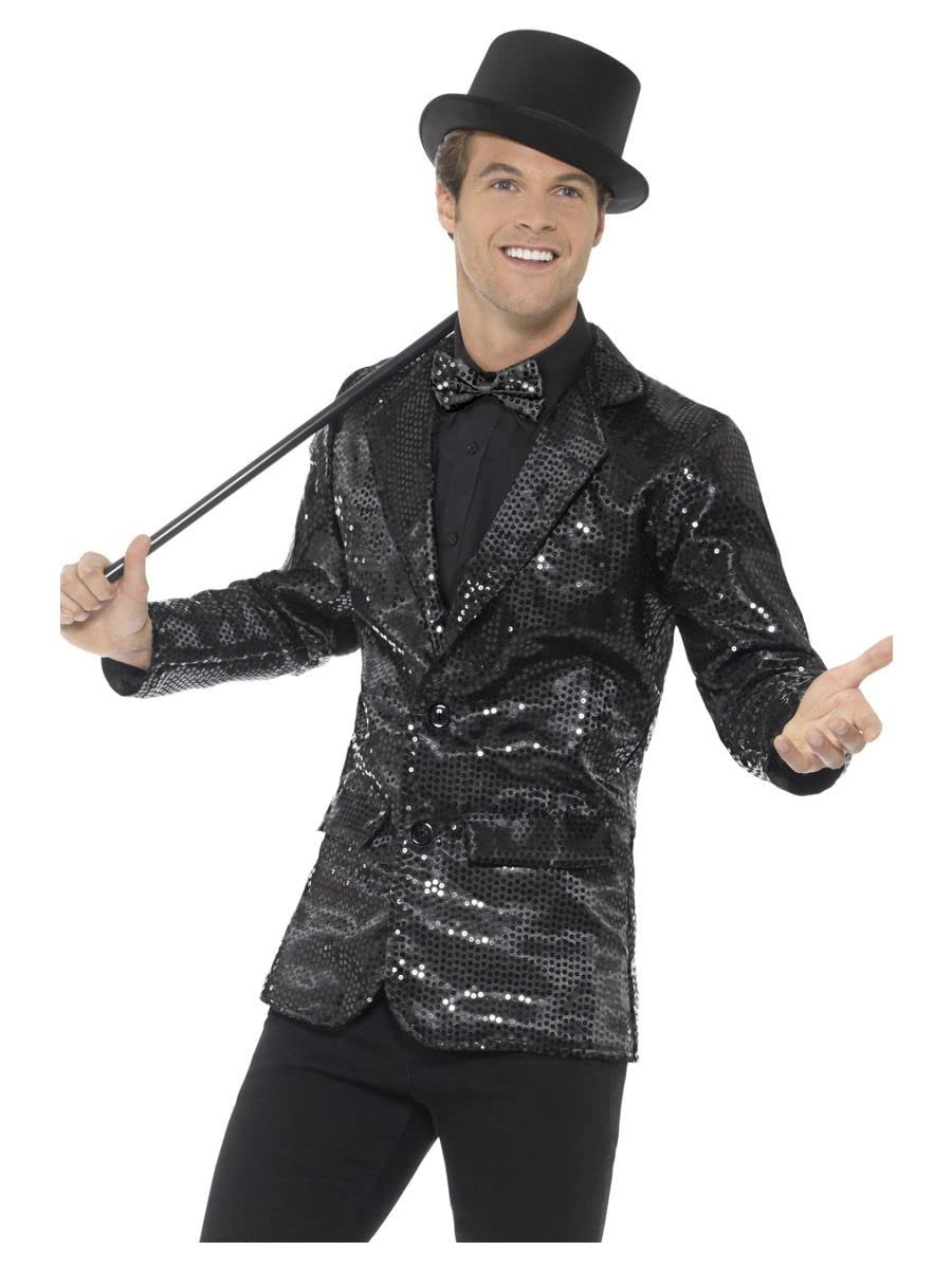 Smiffys Sequin Jacket, Mens, Black (Size L)