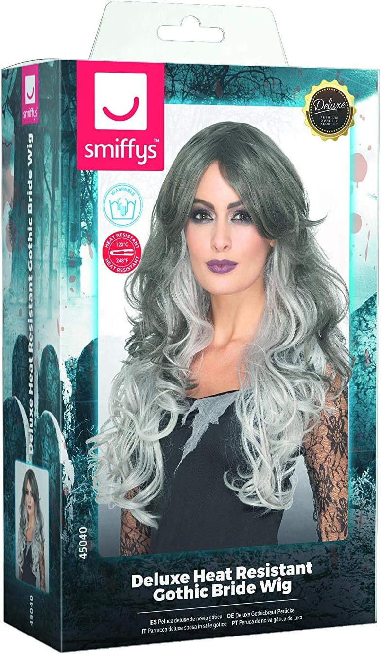 Smiffys Deluxe Gothic Bride Wig, Grey
