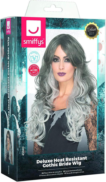 Smiffys Deluxe Gothic Bride Wig, Grey