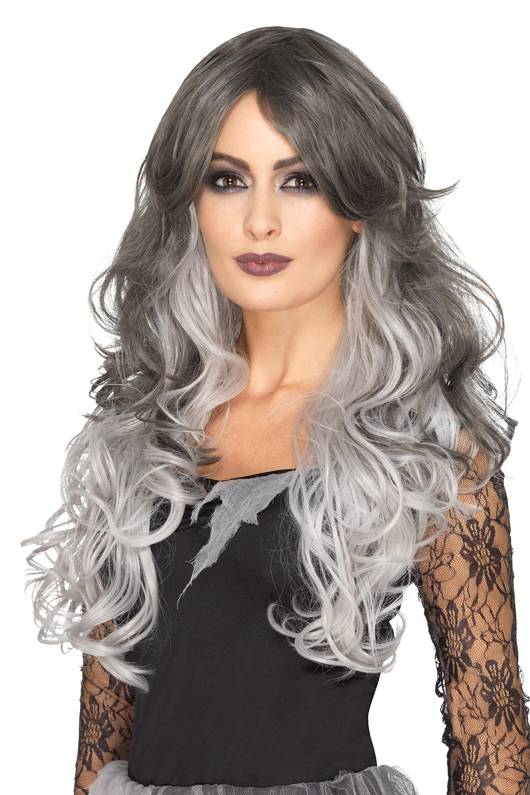Smiffys Deluxe Gothic Bride Wig, Grey