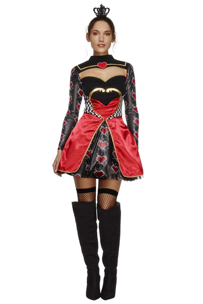 Smiffys Fever Queen Of Hearts Costume, Black Dress, Attached Underskirt & Mini Crown, Fever Fancy Dress, The Queen Dress Up Costumes