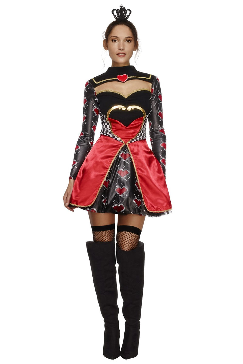 Smiffys Fever Queen Of Hearts Costume, Black Dress, Attached Underskirt & Mini Crown, Fever Fancy Dress, The Queen Dress Up Costumes