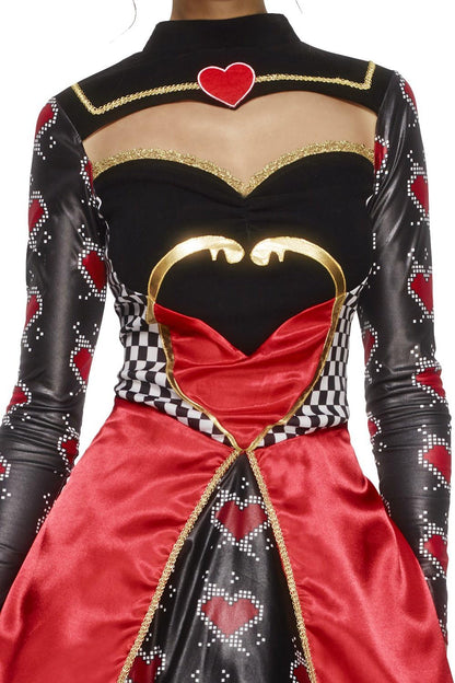 Smiffys Fever Queen Of Hearts Costume, Black Dress, Attached Underskirt & Mini Crown, Fever Fancy Dress, The Queen Dress Up Costumes