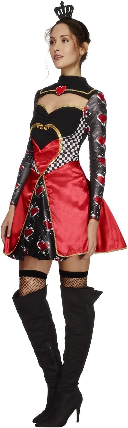 Smiffys Fever Queen Of Hearts Costume, Black Dress, Attached Underskirt & Mini Crown, Fever Fancy Dress, The Queen Dress Up Costumes