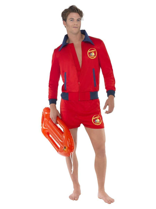 Smiffys Baywatch Lifeguard Costume in Red for Adults, Includes Top and Shorts with Iconic Baywatch Badge, Officially Licensed, Ideal Groups & Couples Costume, & Beach Themed Parties