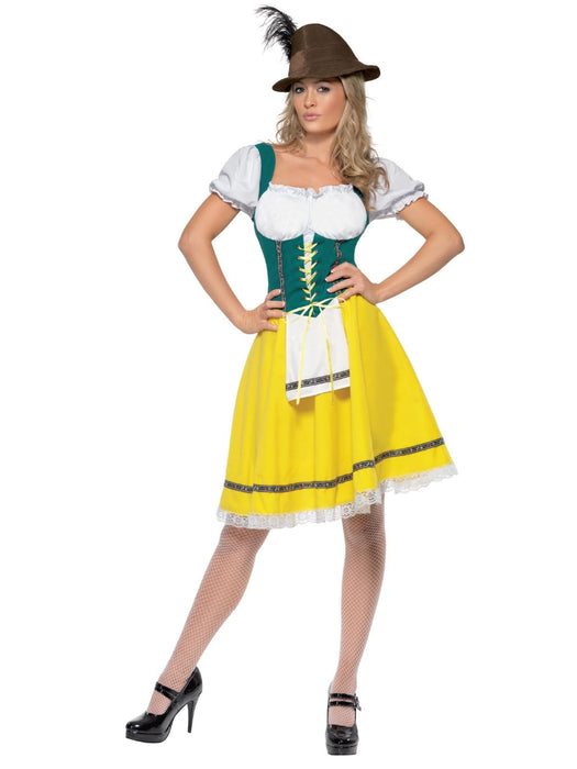 Smiffys Beer Fest Costume, Female, Yellow Dress with Attached Apron, Oktoberfest Fancy Dress, Adult Dress Up Costumes
