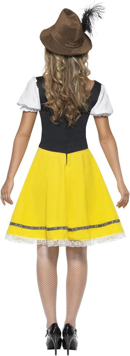 Smiffys Beer Fest Costume, Female, Yellow Dress with Attached Apron, Oktoberfest Fancy Dress, Adult Dress Up Costumes
