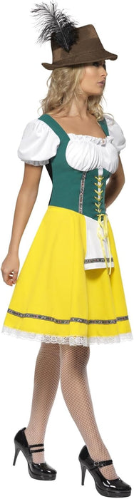 Smiffys Beer Fest Costume, Female, Yellow Dress with Attached Apron, Oktoberfest Fancy Dress, Adult Dress Up Costumes