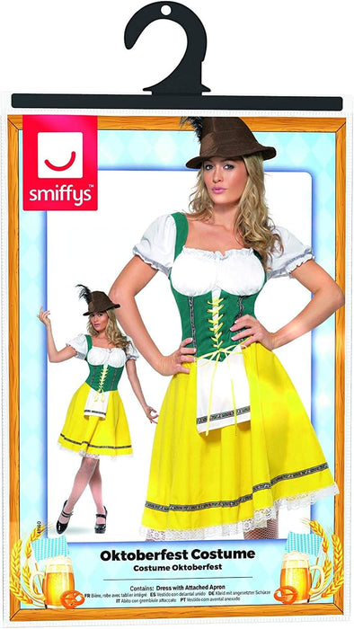 Smiffys Beer Fest Costume, Female, Yellow Dress with Attached Apron, Oktoberfest Fancy Dress, Adult Dress Up Costumes