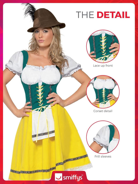 Smiffys Beer Fest Costume, Female, Yellow Dress with Attached Apron, Oktoberfest Fancy Dress, Adult Dress Up Costumes