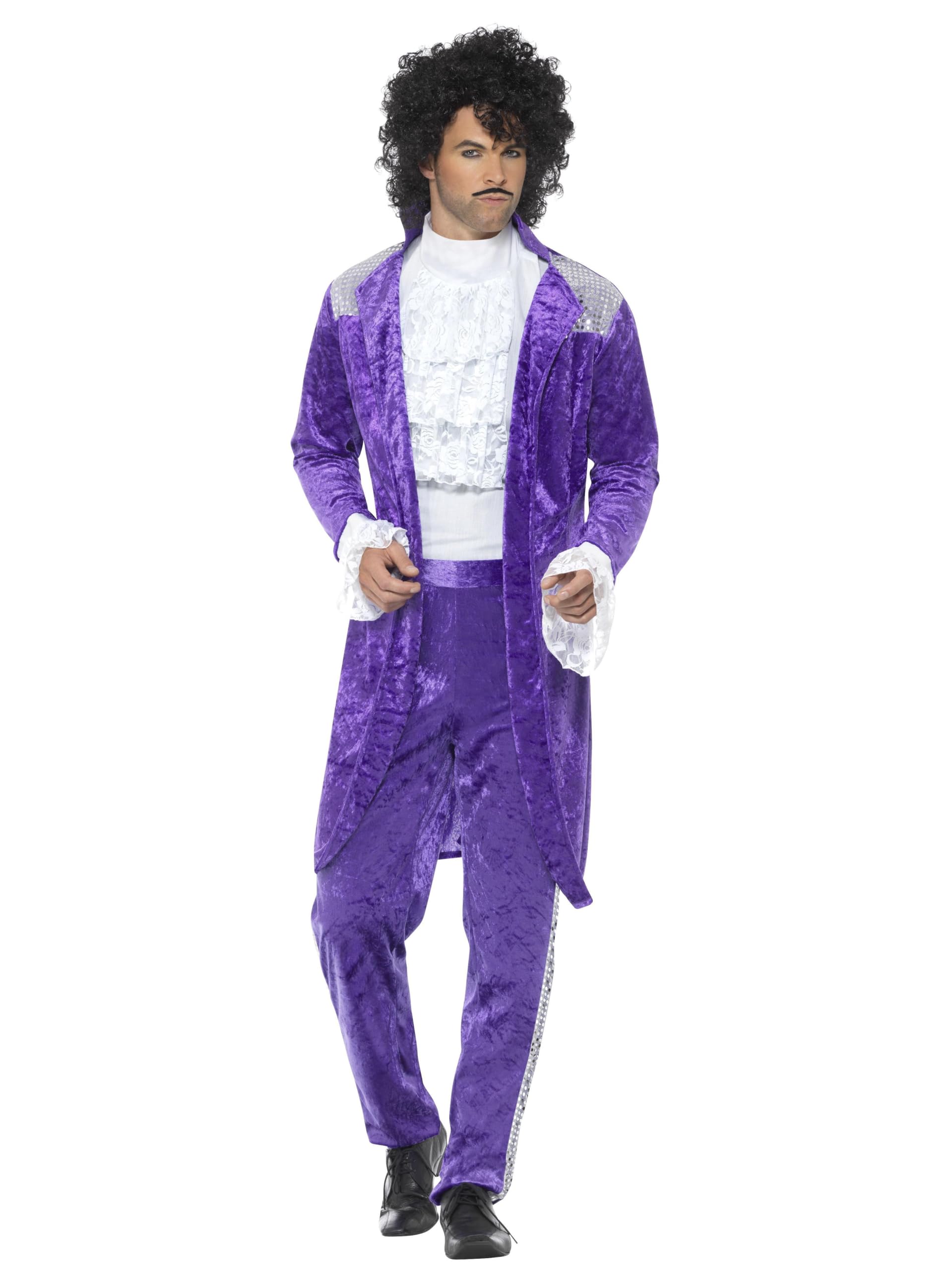 Smiffys 80s Purple Musician Costume, Purple with Jacket, Mock Shirt & Trousers, 1980's Fancy Dress, 1980s Dress Up Costumes