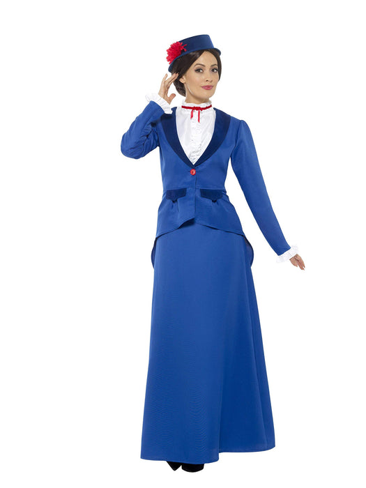 Smiffys Victorian Nanny Costume, Blue with Jacket with Mock Shirt, Skirt & Hat, Fairytale, Wings and Wands Fancy Fancy Dress, Storybook Character Dress Up Costumes
