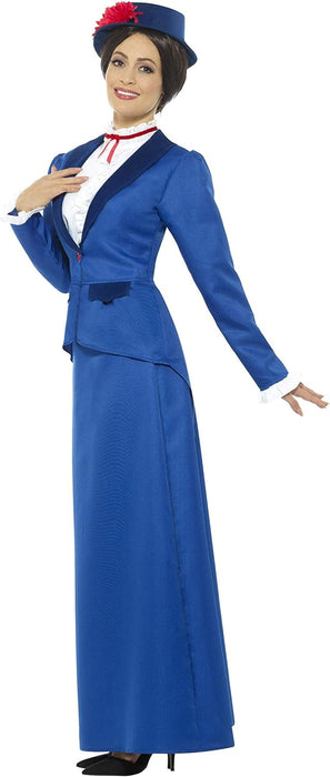 Smiffys Victorian Nanny Costume, Blue with Jacket with Mock Shirt, Skirt & Hat, Fairytale, Wings and Wands Fancy Fancy Dress, Storybook Character Dress Up Costumes