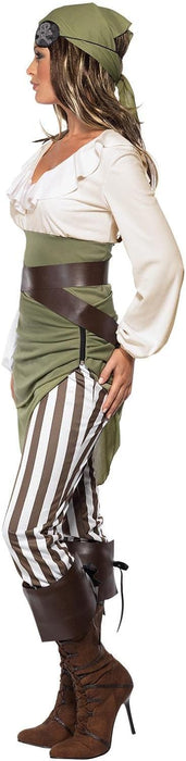 Smiffys Shipmate Sweetie Costume, Green Top, Skirt, Leggings, Bandana, Belt and Bootcuffs, Pirate Fancy Dress, Pirate Dress Up Costumes