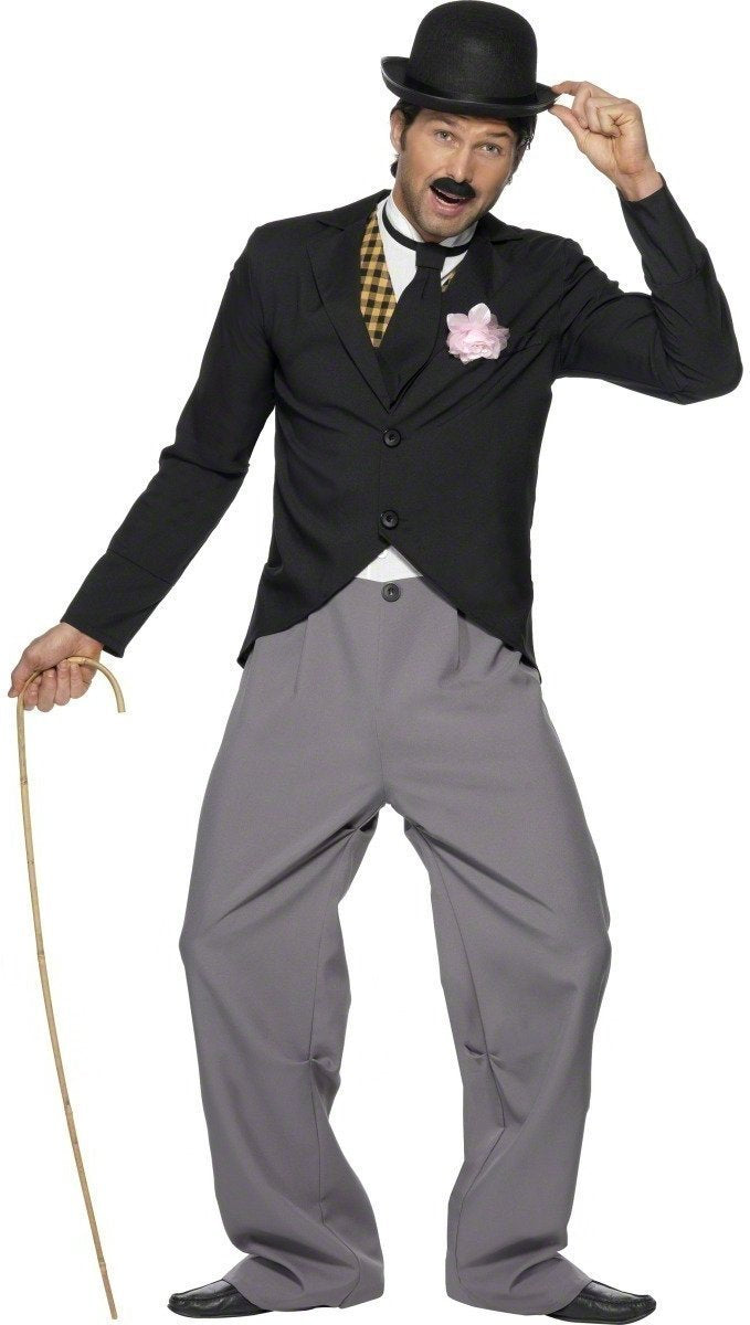 Smiffys 20s Star Costume, Black with Jacket, Trousers, Mock Waistcoat and Tie, Icons & Idols Fancy Dress, 1920s Dress Up Costumes