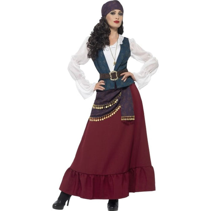 Smiffys Deluxe Pirate Buccaneer Beauty Costume, Purple with Dress, Sash, Bandana & Necklace, Pirate Fancy Dress, Pirate Dress Up Costumes