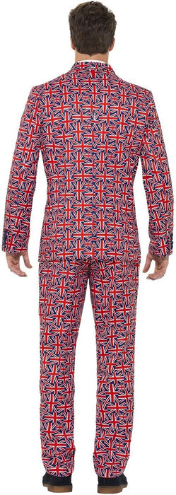 Smiffys Union Jack Suit, Red with Jacket, Trousers and Tie, Stand Out Suits Fancy Dress, Adult Dress Up Costumes