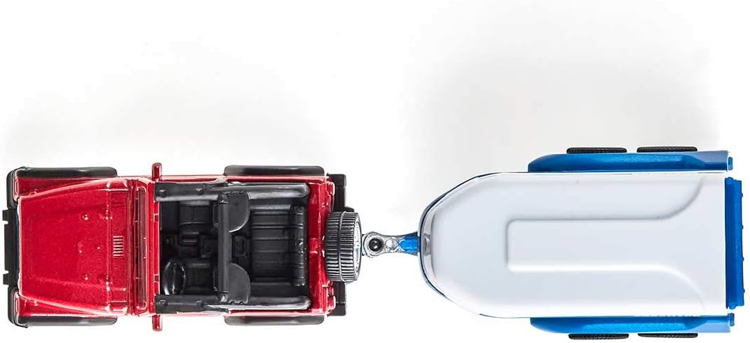 siku 1651, Jeep with Horse Trailer, Metal/Plastic, Multicolour, Incl. 1 toy horse, Opening loading flap