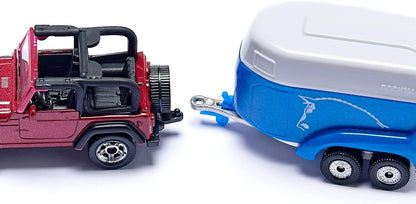 siku 1651, Jeep with Horse Trailer, Metal/Plastic, Multicolour, Incl. 1 toy horse, Opening loading flap