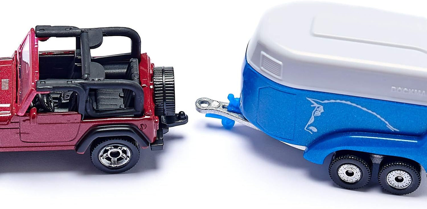 siku 1651, Jeep with Horse Trailer, Metal/Plastic, Multicolour, Incl. 1 toy horse, Opening loading flap
