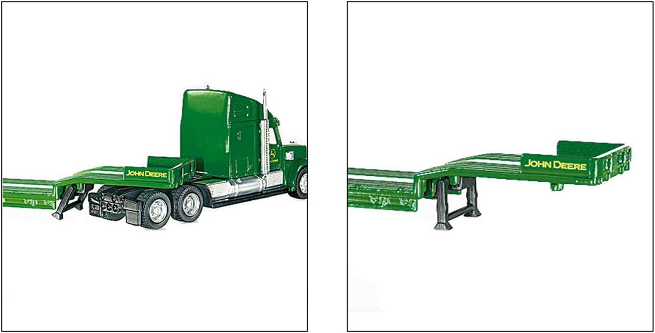 siku 1837, Low Loader with 2 John Deere Tractors, 1:87, Metal/Plastic, Green, Folding tailgate Low Loader with 2 Tractors