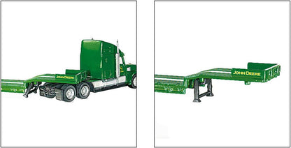 siku 1837, Low Loader with 2 John Deere Tractors, 1:87, Metal/Plastic, Green, Folding tailgate Low Loader with 2 Tractors