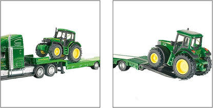 siku 1837, Low Loader with 2 John Deere Tractors, 1:87, Metal/Plastic, Green, Folding tailgate Low Loader with 2 Tractors
