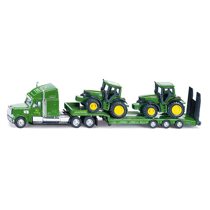 siku 1837, Low Loader with 2 John Deere Tractors, 1:87, Metal/Plastic, Green, Folding tailgate Low Loader with 2 Tractors