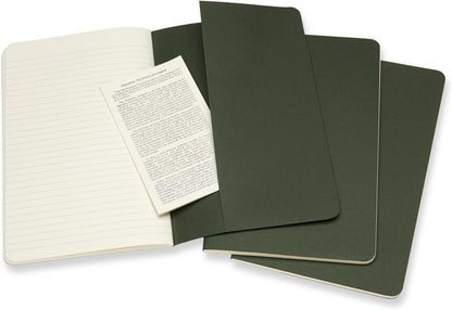Moleskine Cahier Journal, Set 3 Notebooks with Ruled Pages, Cardboard Cover with Visible Cotton Stiching, Colour Myrtle Green, Large 13 x 21 cm, 80 Pages