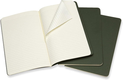 Moleskine Cahier Journal, Set 3 Notebooks with Ruled Pages, Cardboard Cover with Visible Cotton Stiching, Colour Myrtle Green, Large 13 x 21 cm, 80 Pages