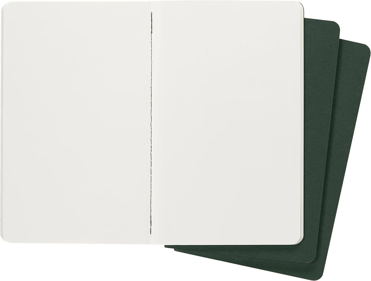 Moleskine Cahier Journal, Set 3 Notebooks with Plain Pages, Cardboard Cover with Visible Cotton Stiching, Colour Myrtle Green, Large 13 x 21 cm, 80 Pages