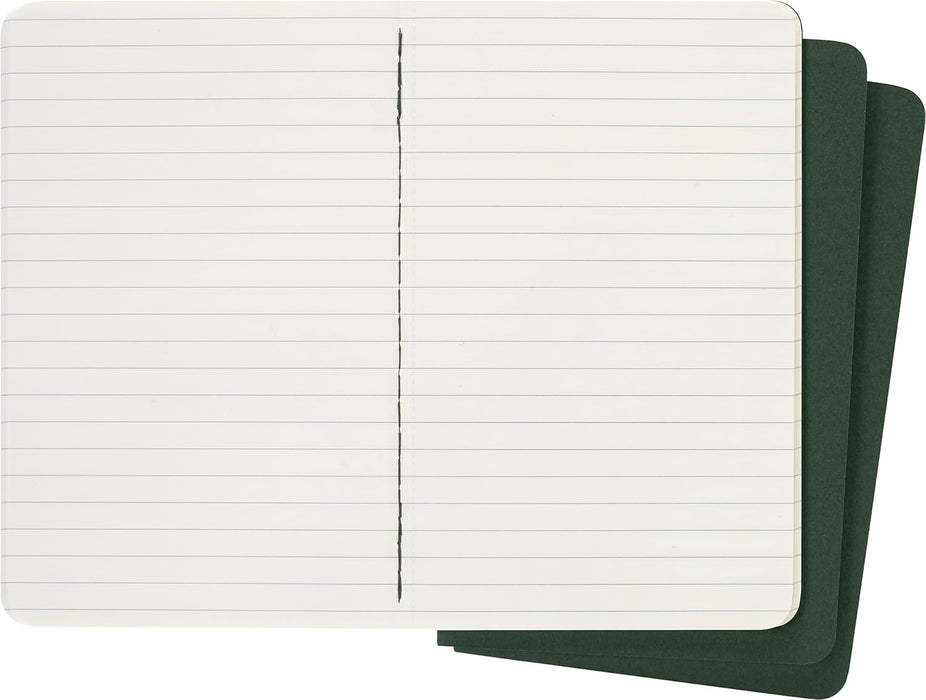 Moleskine Cahier Journal, Set 3 Notebooks with Ruled Pages, Cardboard Cover with Visible Cotton Stiching, Colour Myrtle Green, Pocket 9 x 14 cm, 64 Pages