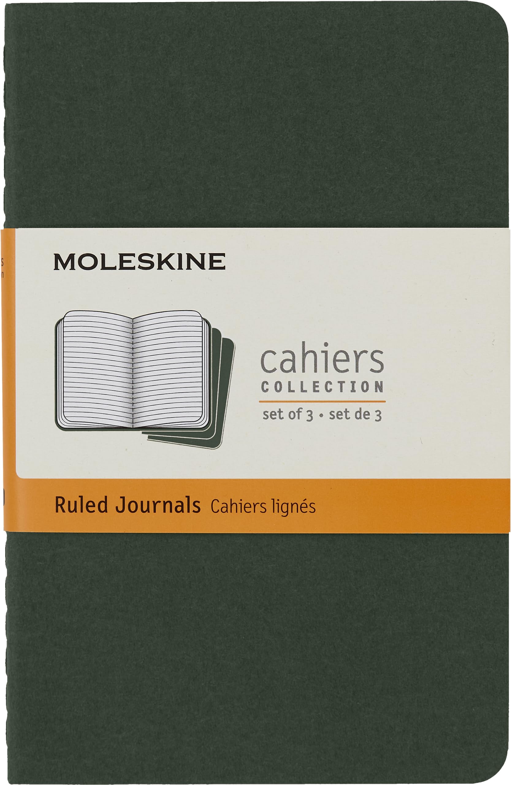 Moleskine Cahier Journal, Notebook with Ruled Pages, Cardboard Cover with Visible Cotton Stiching, Colour Myrtle Green, Pocket 9 x 14 cm, 64 Pages Pocket Myrtle Green