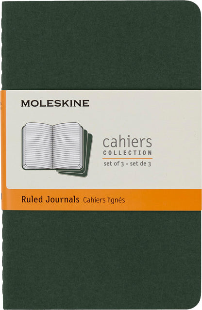 Moleskine Cahier Journal, Notebook with Ruled Pages, Cardboard Cover with Visible Cotton Stiching, Colour Myrtle Green, Pocket 9 x 14 cm, 64 Pages Pocket Myrtle Green