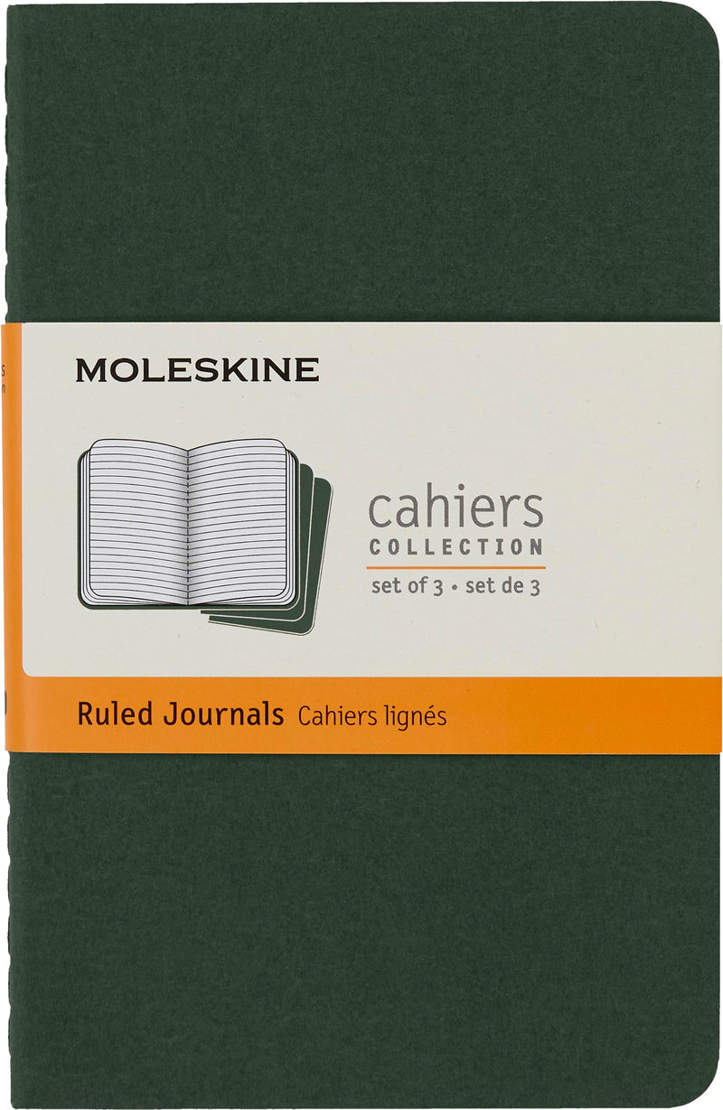 Moleskine Cahier Journal, Notebook with Ruled Pages, Cardboard Cover with Visible Cotton Stiching, Colour Myrtle Green, Pocket 9 x 14 cm, 64 Pages Pocket Myrtle Green