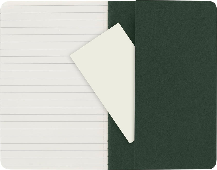 Moleskine Cahier Journal, Set 3 Notebooks with Ruled Pages, Cardboard Cover with Visible Cotton Stiching, Colour Myrtle Green, Pocket 9 x 14 cm, 64 Pages