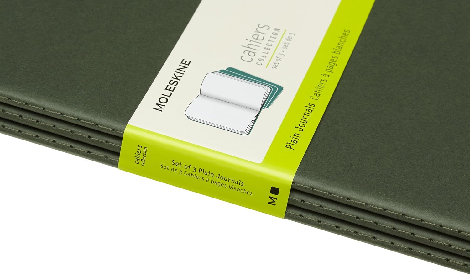 Moleskine Cahier Journal, Set 3 Notebooks with Plain Pages, Cardboard Cover with Visible Cotton Stiching, Colour Myrtle Green, Extra Large 19 x 25 cm, 120 Pages