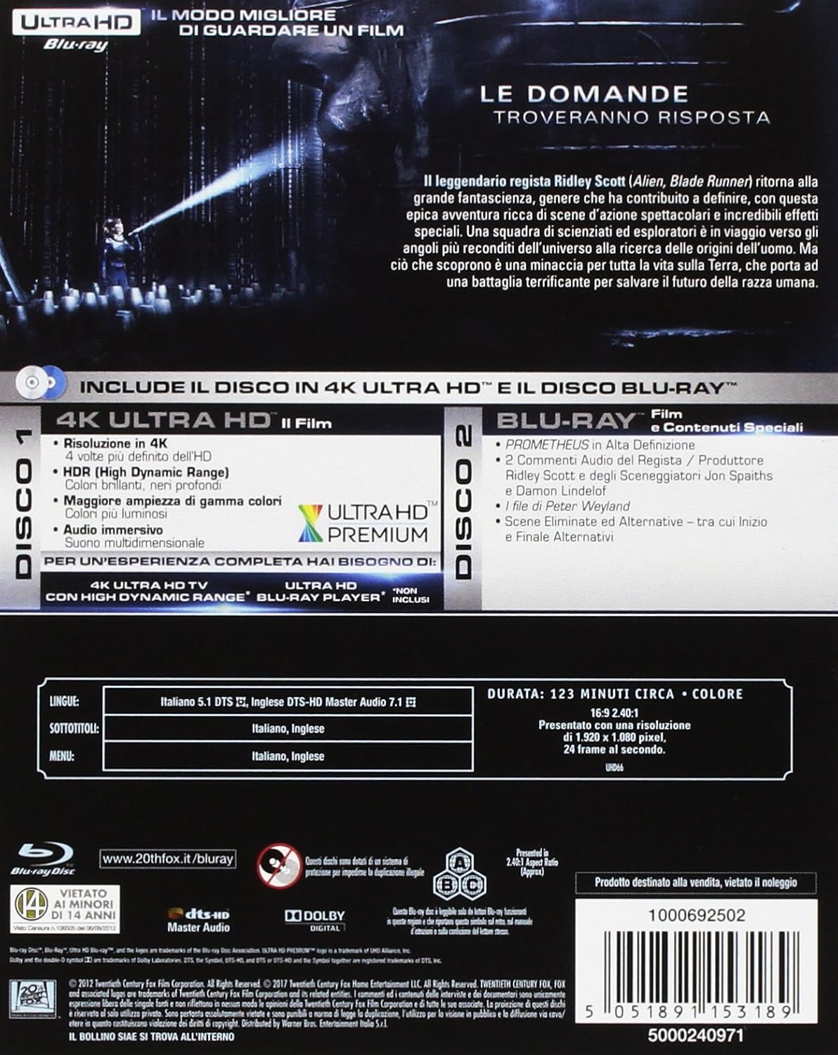 Blu-Ray - Prometheus (4K Ultra Hd+Blu Ray) (1 Blu-ray)