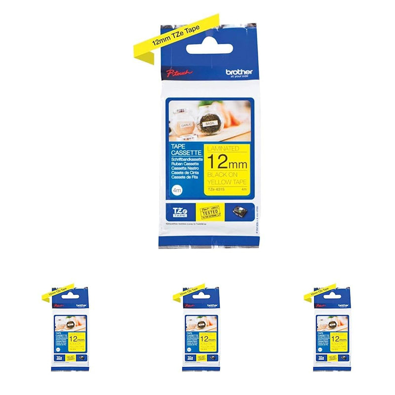 Brother TZe-631S - Black on Yellow - Roll (1.2 cm x 4 m) 1 Cassette(s) Laminated Tape - for Brother PT-D210, D600, H110, P-Touch PT-1005, D200, D450, E550, H110, P300, P900, P950 (Pack of 4
