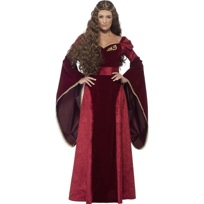 Smiffys Deluxe Medieval Queen Costume, Red with Dress, Belt & Headpiece, Historical Fancy Dress, Medieval Dress Up Costumes