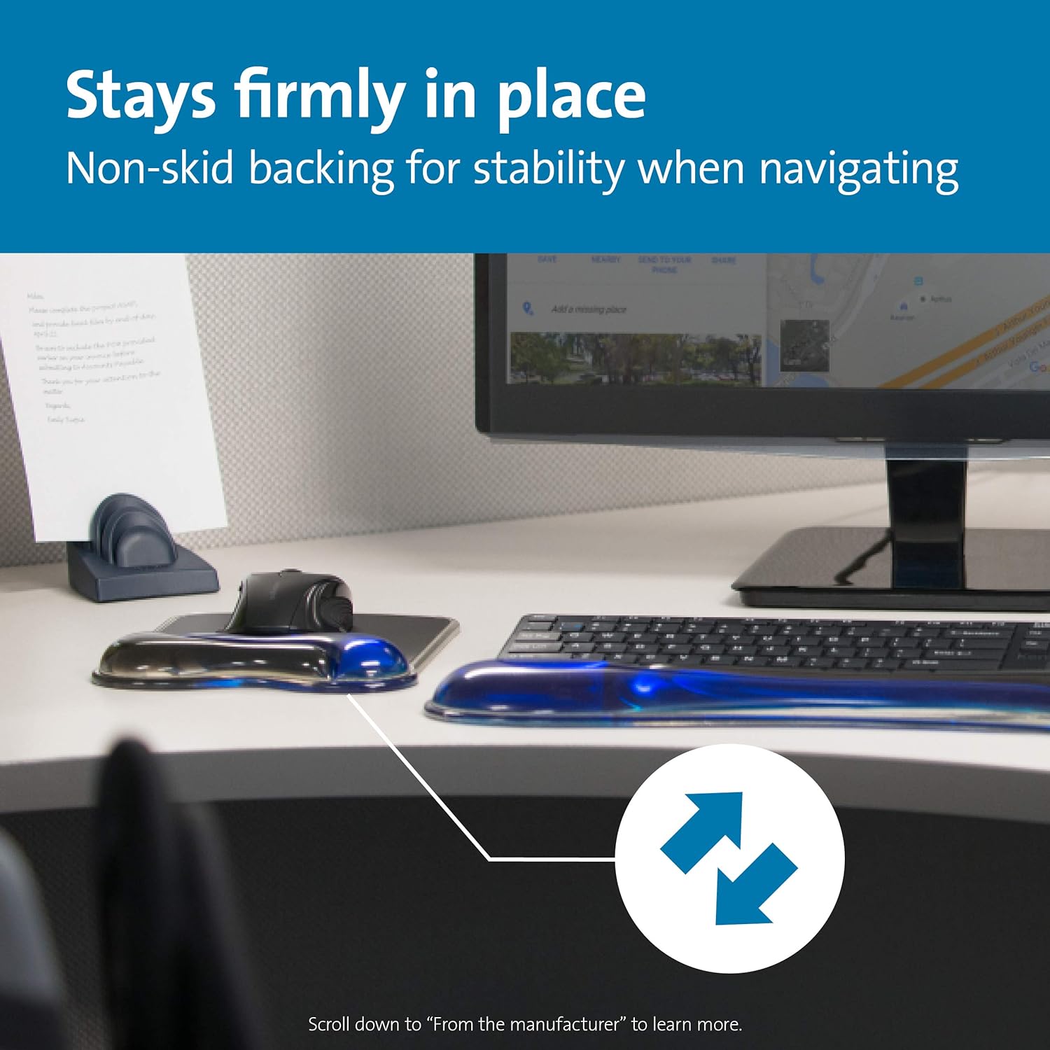 Kensington Mouse Mat with Wrist Rest – Ergonomic duo gel wrist support for computer / laptop use with laser and optical mice. Anti-slip comfortable mouse mat with cool gel - Blue (62401