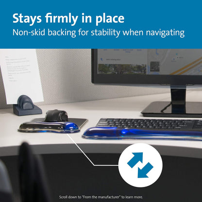 Kensington Mouse Mat with Wrist Rest – Ergonomic duo gel wrist support for computer / laptop use with laser and optical mice. Anti-slip comfortable mouse mat with cool gel - Blue (62401