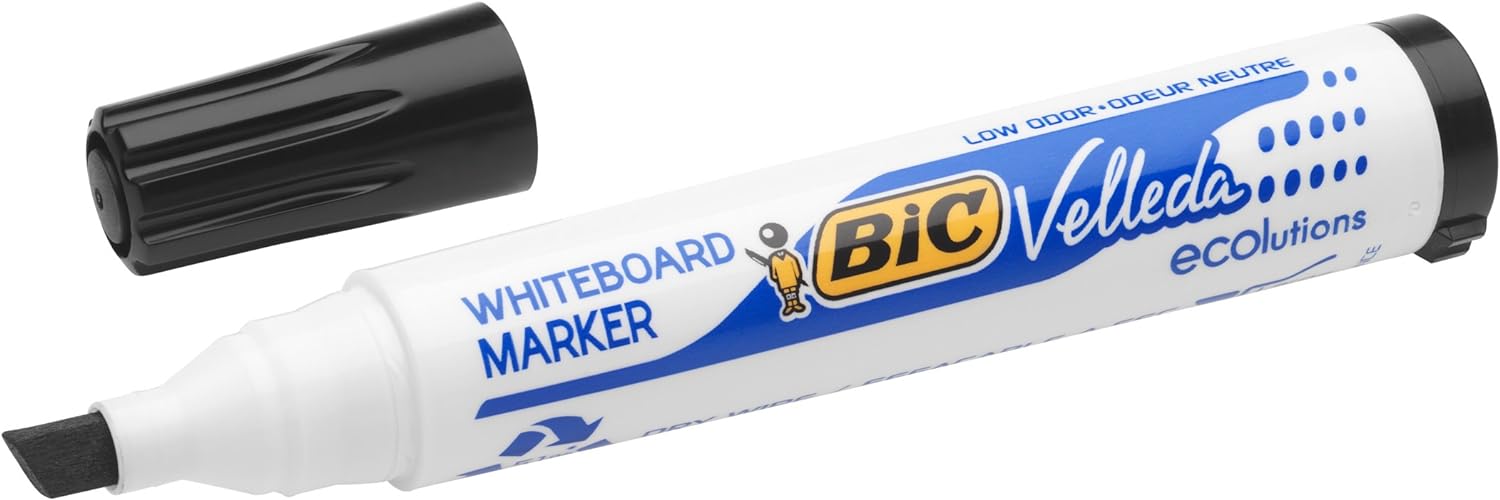 BIC Velleda 1751 ECOlutions rotuladores de Pizarra punta biselada Media – colores Surtidos, Blíster de 4 unidades