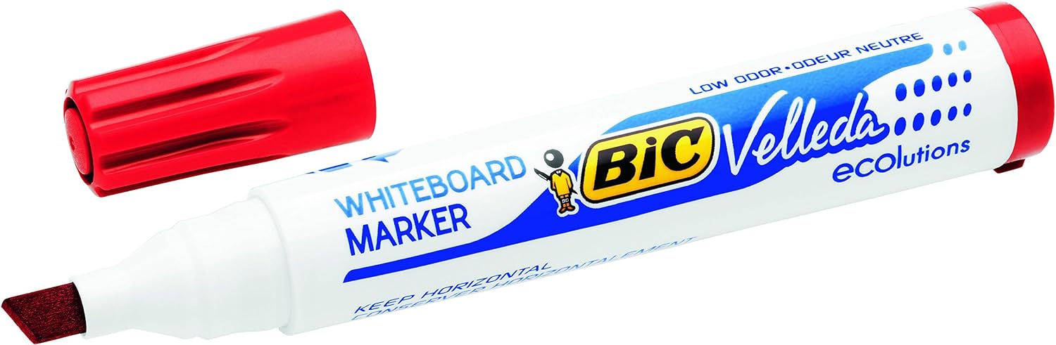 BIC Velleda 1751 ECOlutions rotuladores de Pizarra punta biselada Media – colores Surtidos, Blíster de 4 unidades