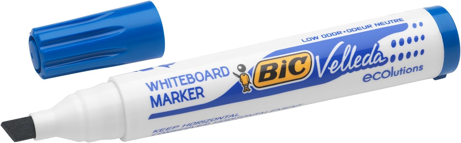 BIC Velleda 1751 ECOlutions rotuladores de Pizarra punta biselada Media – colores Surtidos, Blíster de 4 unidades
