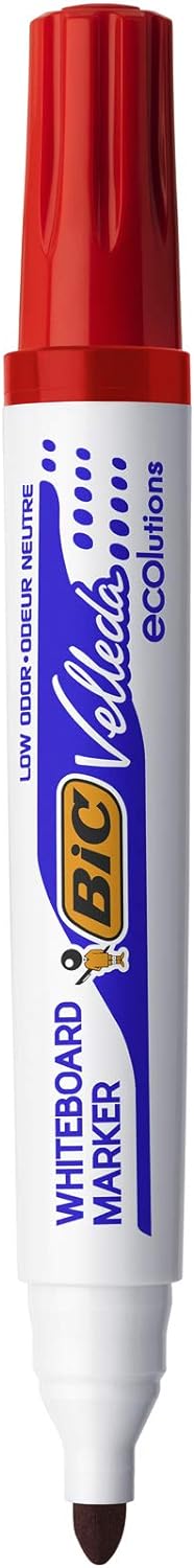 Bic Velleda 1701 Ecolutions Whiteboard Pens, Red - Box of 12 - Dry Erase Pens for Whiteboards in School or office